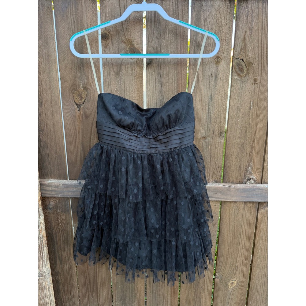 Twenty One Black Polka Dot Tulle Strapless Mini Dress Ruched Party Size Small
